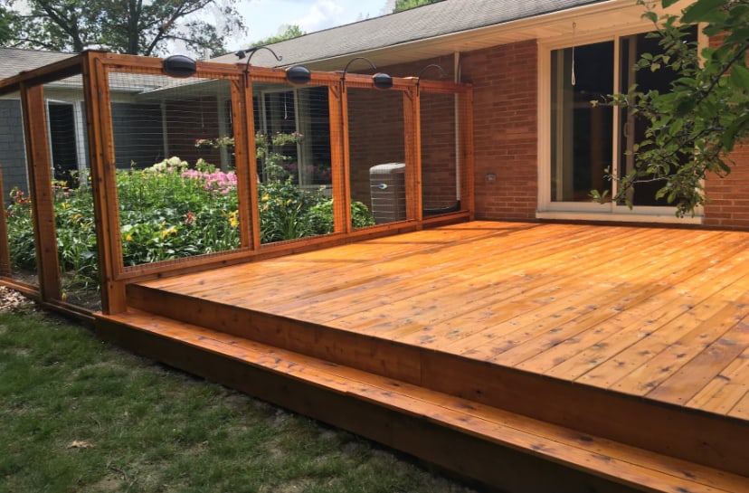 A cedar deck after staining