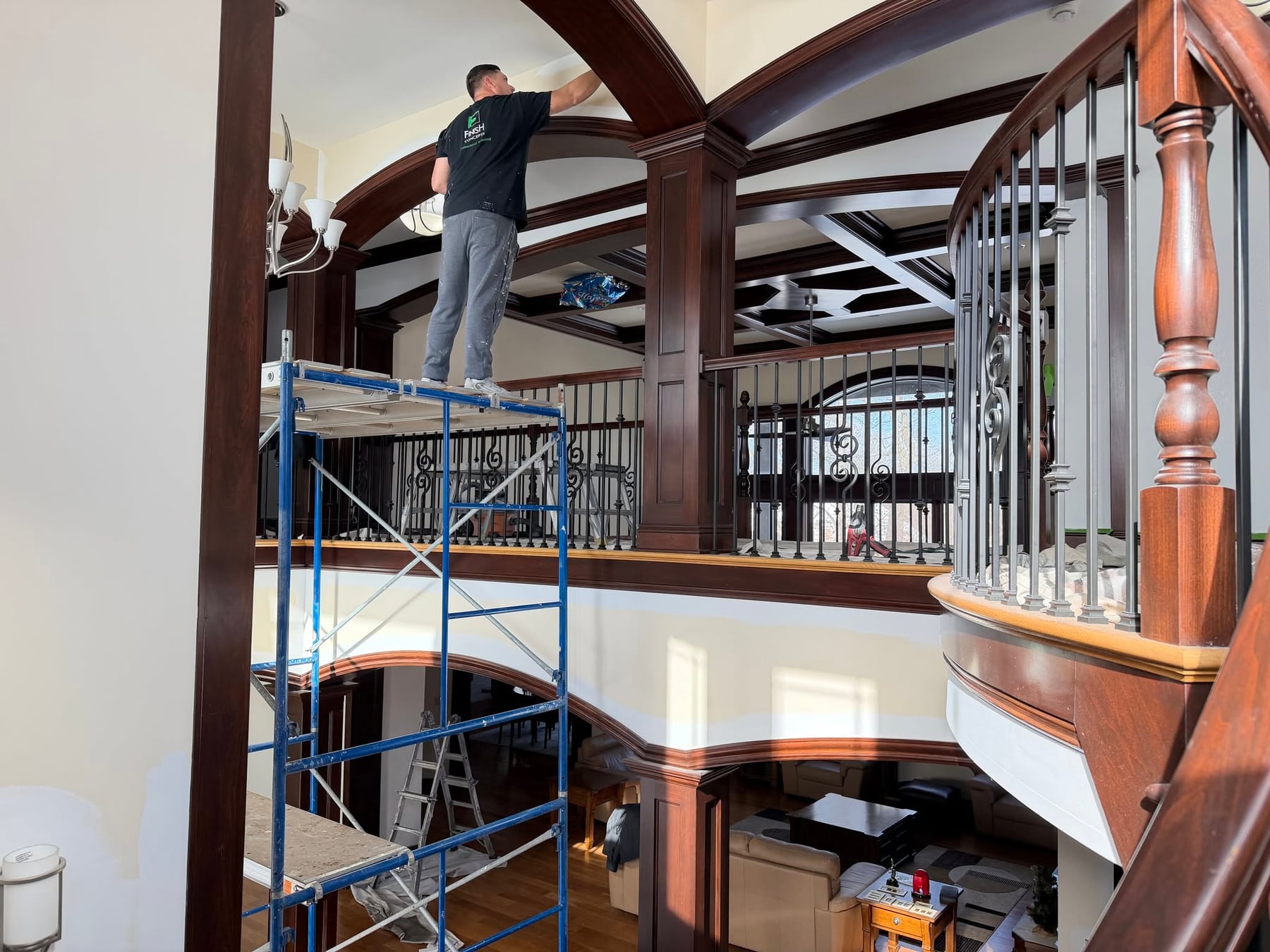 Scaffolding up to paint a tall great room