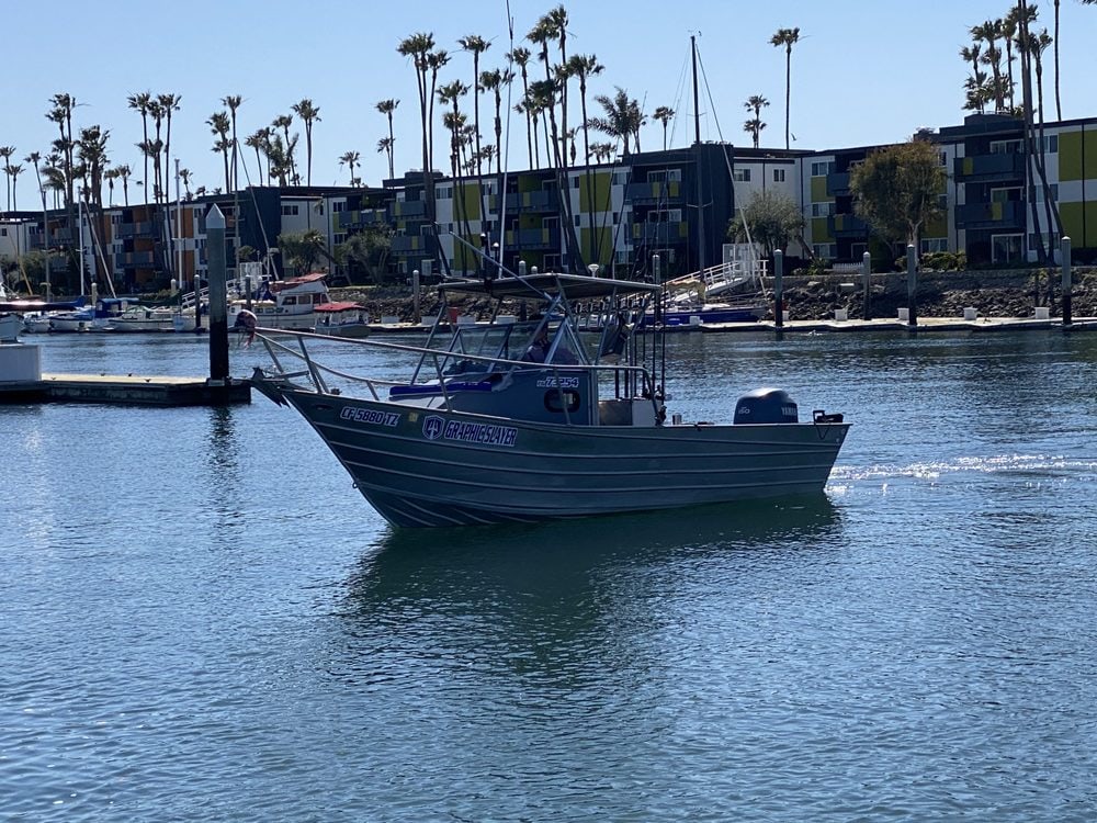 The Graphic Slayer, an aluminum Bayrunner, under way in the harbor