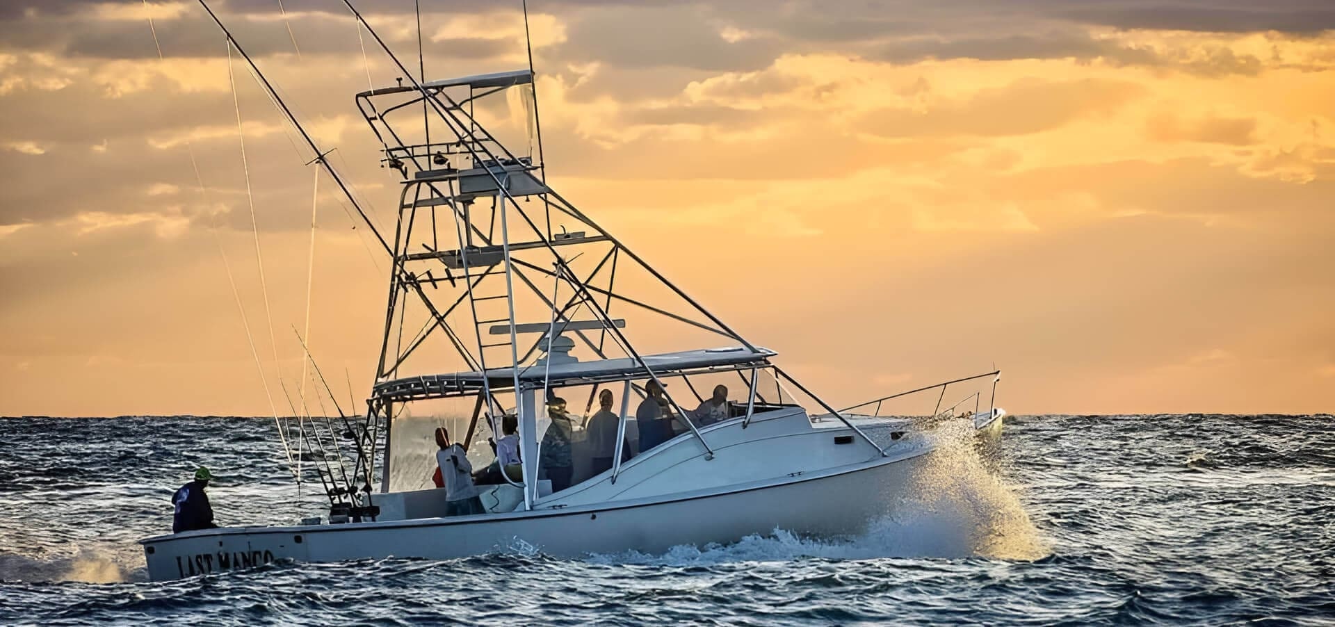 The Last Mango running back toward the Fort Pierce inlet at sunset