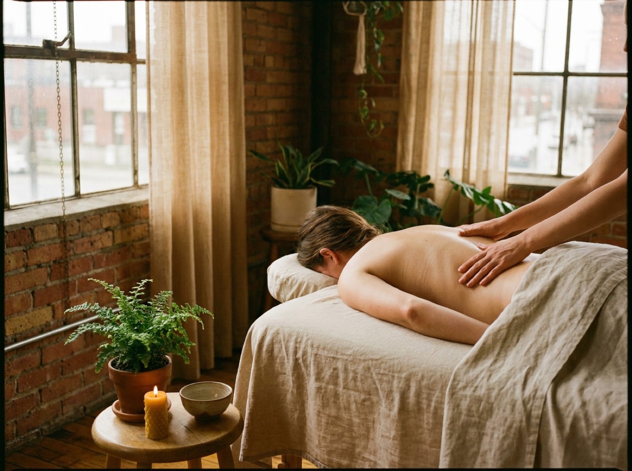 A massage therapy room at The Studio Cleveland