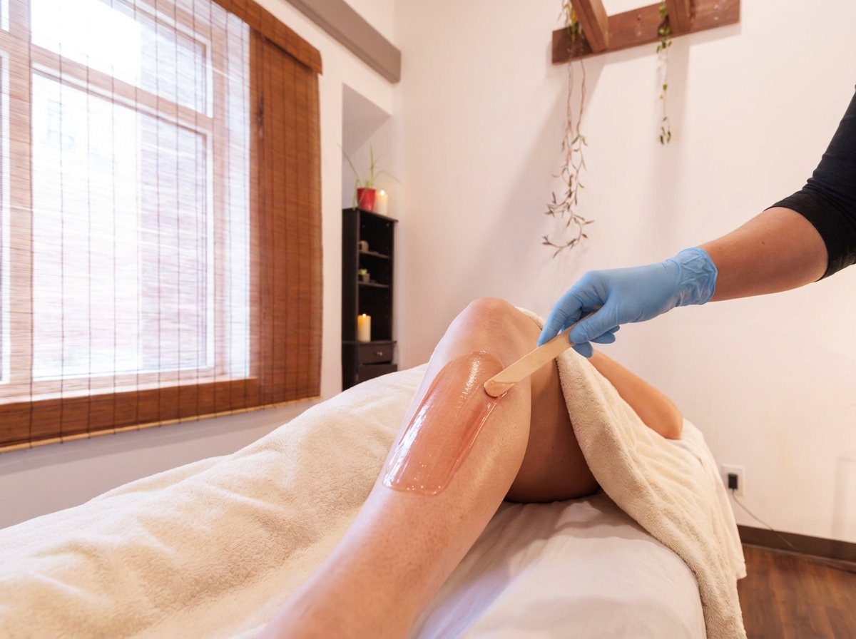 Hard wax applied to a client's leg at The Studio Cleveland
