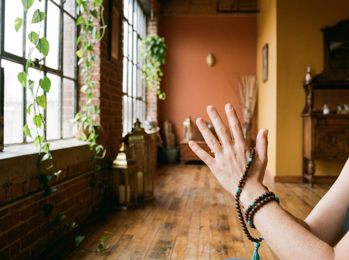A close detail from a yoga class at The Studio Cleveland